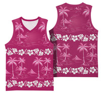 Pink Hawaii Palm Tree Hibiscus Basketball Jersey Fantasy Summer Vibe