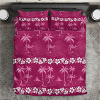 Pink Hawaii Palm Tree Hibiscus Bedding Set Fantasy Summer Vibe