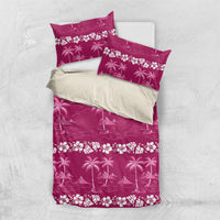 Pink Hawaii Palm Tree Hibiscus Bedding Set Fantasy Summer Vibe