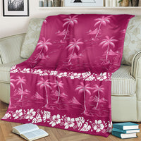 Pink Hawaii Palm Tree Hibiscus Blanket Fantasy Summer Vibe