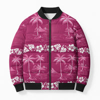 Pink Hawaii Palm Tree Hibiscus Bomber Puffer Jacket Fantasy Summer Vibe