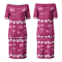 Pink Hawaii Palm Tree Hibiscus Couples Matching Puletasi and Hawaiian Shirt Fantasy Summer Vibe