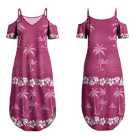 Pink Hawaii Palm Tree Hibiscus Couples Matching Summer Maxi Dress and Long Sleeve Button Shirt Fantasy Summer Vibe