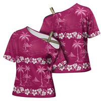 Pink Hawaii Palm Tree Hibiscus Cross Shoulder Shirt Fantasy Summer Vibe