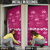 Pink Hawaii Palm Tree Hibiscus Door Cover Fantasy Summer Vibe