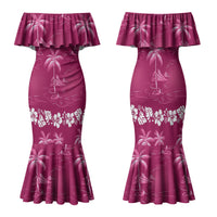 Pink Hawaii Palm Tree Hibiscus Family Matching Mermaid Dress and Hawaiian Shirt Fantasy Summer Vibe