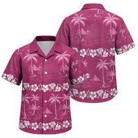 Pink Hawaii Palm Tree Hibiscus Family Matching Off Shoulder Maxi Dress and Hawaiian Shirt Fantasy Summer Vibe