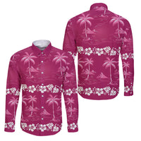 Pink Hawaii Palm Tree Hibiscus Family Matching Off Shoulder Short Dress and Hawaiian Shirt Fantasy Summer Vibe
