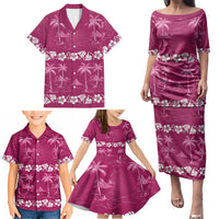 Pink Hawaii Palm Tree Hibiscus Family Matching Puletasi and Hawaiian Shirt Fantasy Summer Vibe