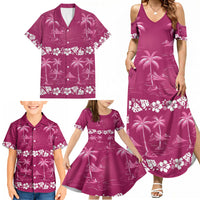 Pink Hawaii Palm Tree Hibiscus Family Matching Summer Maxi Dress and Hawaiian Shirt Fantasy Summer Vibe