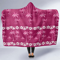 Pink Hawaii Palm Tree Hibiscus Hooded Blanket Fantasy Summer Vibe