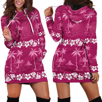 Pink Hawaii Palm Tree Hibiscus Hoodie Dress Fantasy Summer Vibe
