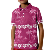 Pink Hawaii Palm Tree Hibiscus Kid Polo Shirt Fantasy Summer Vibe