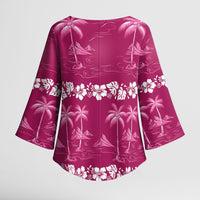Pink Hawaii Palm Tree Hibiscus Kimono Sleeve Blouse Fantasy Summer Vibe