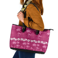 Pink Hawaii Palm Tree Hibiscus Leather Tote Bag Fantasy Summer Vibe