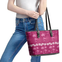 Pink Hawaii Palm Tree Hibiscus Leather Tote Bag Fantasy Summer Vibe