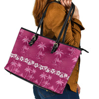 Pink Hawaii Palm Tree Hibiscus Leather Tote Bag Fantasy Summer Vibe