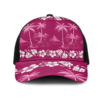 Pink Hawaii Palm Tree Hibiscus Mesh Trucker Cap Fantasy Summer Vibe