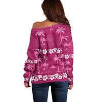 Pink Hawaii Palm Tree Hibiscus Off Shoulder Sweater Fantasy Summer Vibe