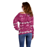 Pink Hawaii Palm Tree Hibiscus Off Shoulder Sweater Fantasy Summer Vibe