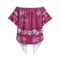Pink Hawaii Palm Tree Hibiscus Off Shoulder Wrap Waist Top Fantasy Summer Vibe