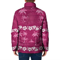 Pink Hawaii Palm Tree Hibiscus Padded Jacket Fantasy Summer Vibe