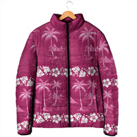 Pink Hawaii Palm Tree Hibiscus Padded Jacket Fantasy Summer Vibe