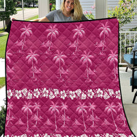 Pink Hawaii Palm Tree Hibiscus Quilt Fantasy Summer Vibe
