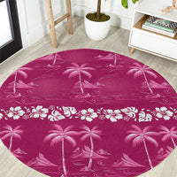 Pink Hawaii Palm Tree Hibiscus Round Carpet Fantasy Summer Vibe