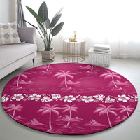 Pink Hawaii Palm Tree Hibiscus Round Carpet Fantasy Summer Vibe