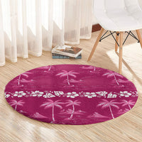 Pink Hawaii Palm Tree Hibiscus Round Carpet Fantasy Summer Vibe