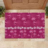 Pink Hawaii Palm Tree Hibiscus Rubber Doormat Fantasy Summer Vibe