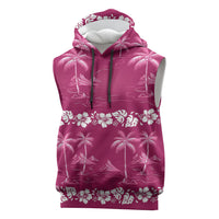 Pink Hawaii Palm Tree Hibiscus Sleeveless Hoodie Fantasy Summer Vibe