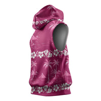 Pink Hawaii Palm Tree Hibiscus Sleeveless Hoodie Fantasy Summer Vibe