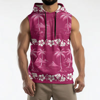 Pink Hawaii Palm Tree Hibiscus Sleeveless Hoodie Fantasy Summer Vibe