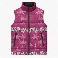 Pink Hawaii Palm Tree Hibiscus Sleeveless Puffer Jacket Fantasy Summer Vibe