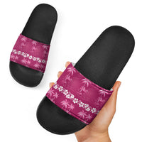 Pink Hawaii Palm Tree Hibiscus Slide Sandals Fantasy Summer Vibe