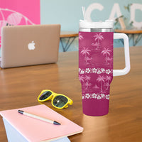 Pink Hawaii Palm Tree Hibiscus Tumbler With Handle Fantasy Summer Vibe