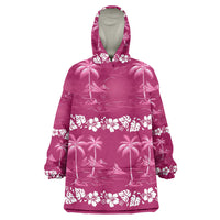 Pink Hawaii Palm Tree Hibiscus Wearable Blanket Hoodie Fantasy Summer Vibe