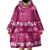 Pink Hawaii Palm Tree Hibiscus Wearable Blanket Hoodie Fantasy Summer Vibe