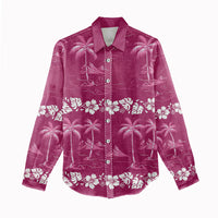 Pink Hawaii Palm Tree Hibiscus Women Casual Shirt Fantasy Summer Vibe