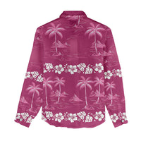 Pink Hawaii Palm Tree Hibiscus Women Casual Shirt Fantasy Summer Vibe