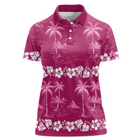 Pink Hawaii Palm Tree Hibiscus Women Polo Shirt Fantasy Summer Vibe
