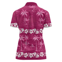 Pink Hawaii Palm Tree Hibiscus Women Polo Shirt Fantasy Summer Vibe