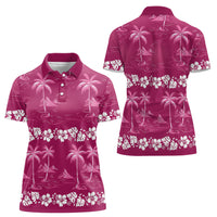 Pink Hawaii Palm Tree Hibiscus Women Polo Shirt Fantasy Summer Vibe