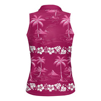 Pink Hawaii Palm Tree Hibiscus Women Sleeveless Polo Shirt Fantasy Summer Vibe