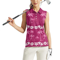 Pink Hawaii Palm Tree Hibiscus Women Sleeveless Polo Shirt Fantasy Summer Vibe