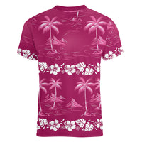 Pink Hawaii Palm Tree Hibiscus Women V-Neck T-Shirt Fantasy Summer Vibe