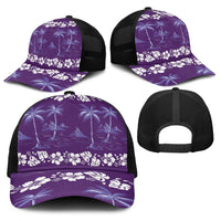 Purple Hawaii Palm Tree Hibiscus Baseball Net Cap Fantasy Summer Vibe
