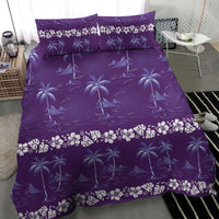 Purple Hawaii Palm Tree Hibiscus Bedding Set Fantasy Summer Vibe